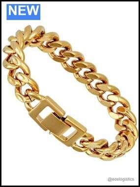24k gold plated Miami Curb Cuban Link Bracelet 14mm Diamond Cut